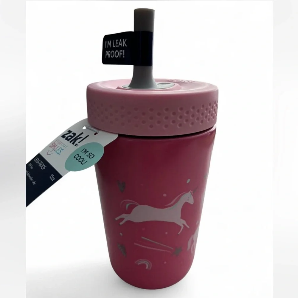 Zak Design Fancy Pink Unicorn Kids Insulated Tumbler With Silicone Straw
